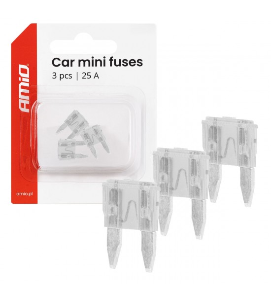 Siguranțe auto mini-lamă, 3 buc., 25A, AMIO-05101 Siguranțe auto mini-lamă, 3 buc., 25A, AMIO-05101