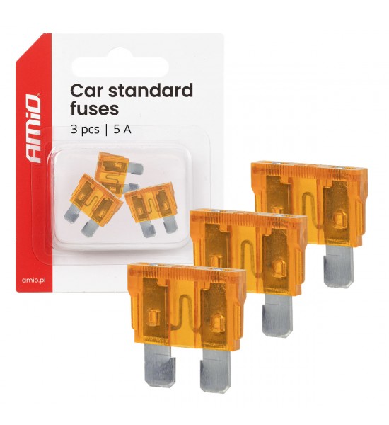 Siguranțe auto standard cu lamă, 3 buc., 5A, AMIO-05103 Siguranțe auto standard cu lamă, 3 buc., 5A, AMIO-05103