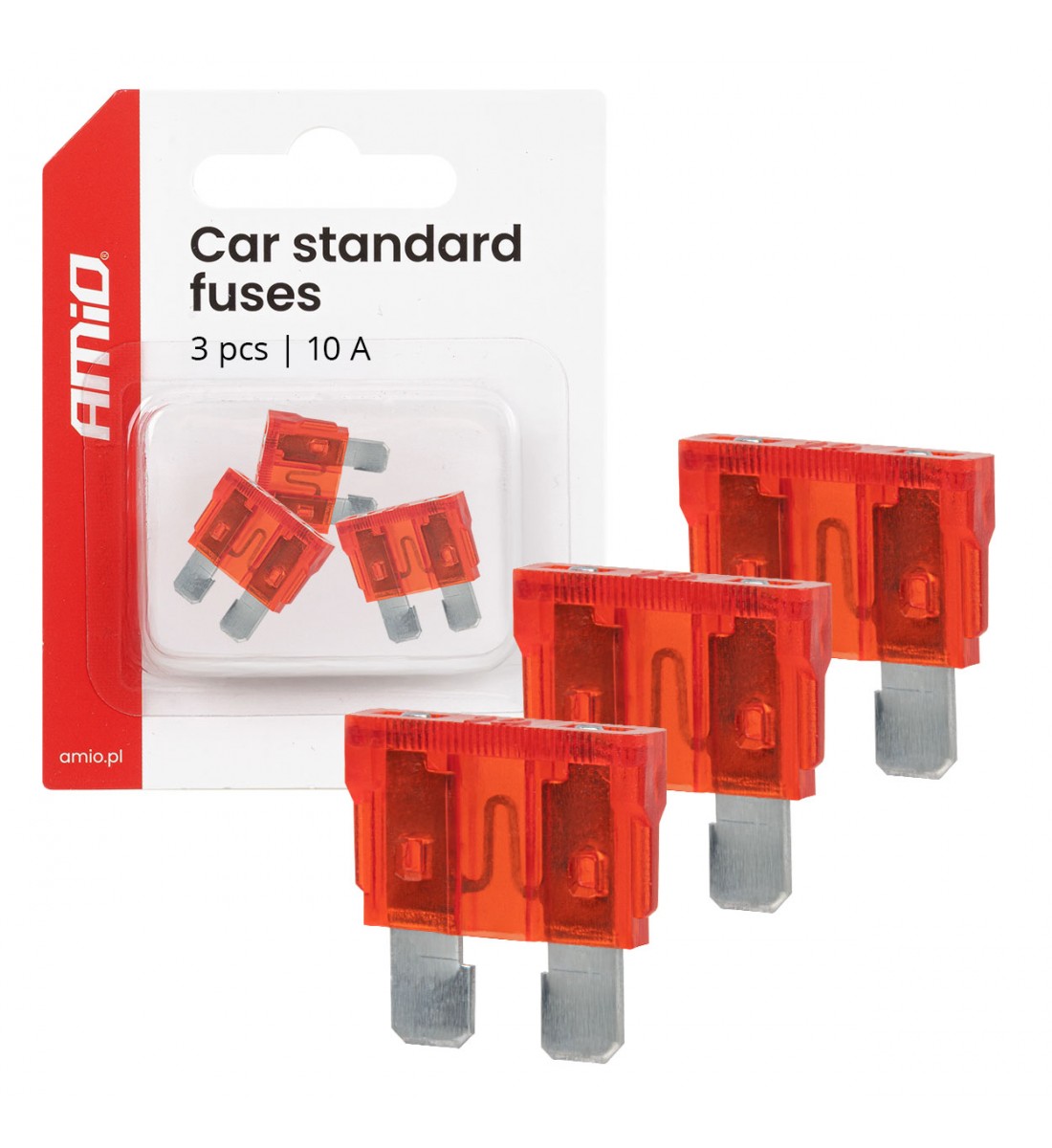 Siguranțe auto standard cu lamă, 3 buc., 10A, AMIO-05105 Siguranțe auto standard cu lamă, 3 buc., 10A, AMIO-05105