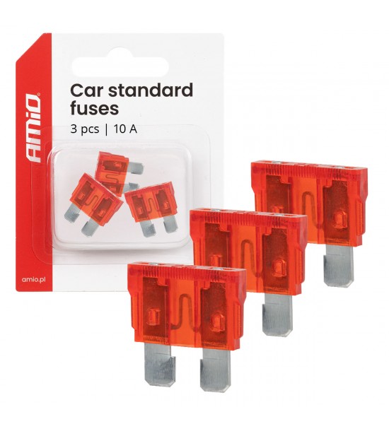 Siguranțe auto standard cu lamă, 3 buc., 10A, AMIO-05105