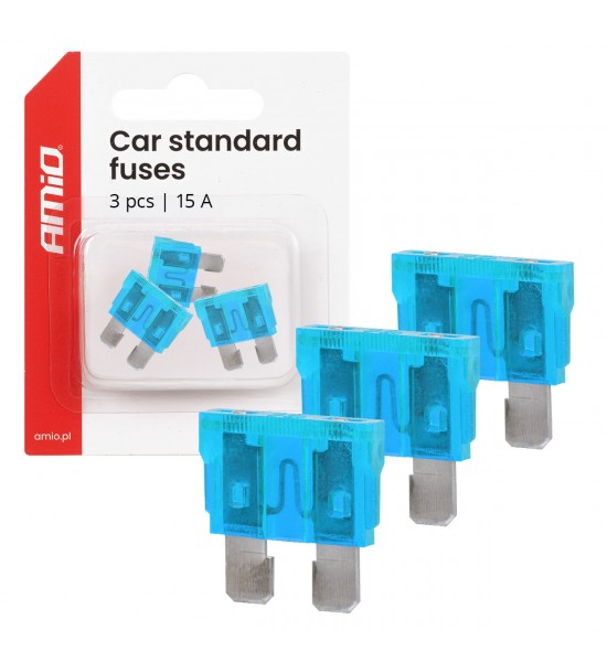Siguranțe auto standard cu lamă, 3 buc., 15A, AMIO-05106