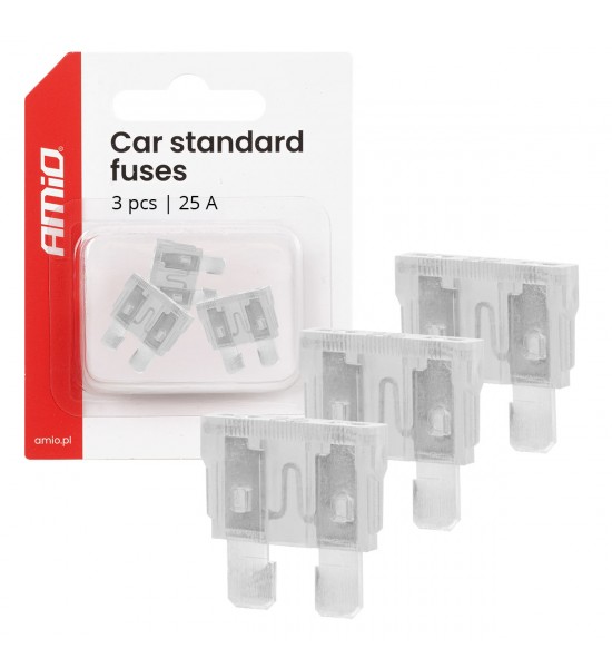 Siguranțe auto standard cu lamă, 3 buc., 25A AMIO-05108 Siguranțe auto standard cu lamă, 3 buc., 25A AMIO-05108