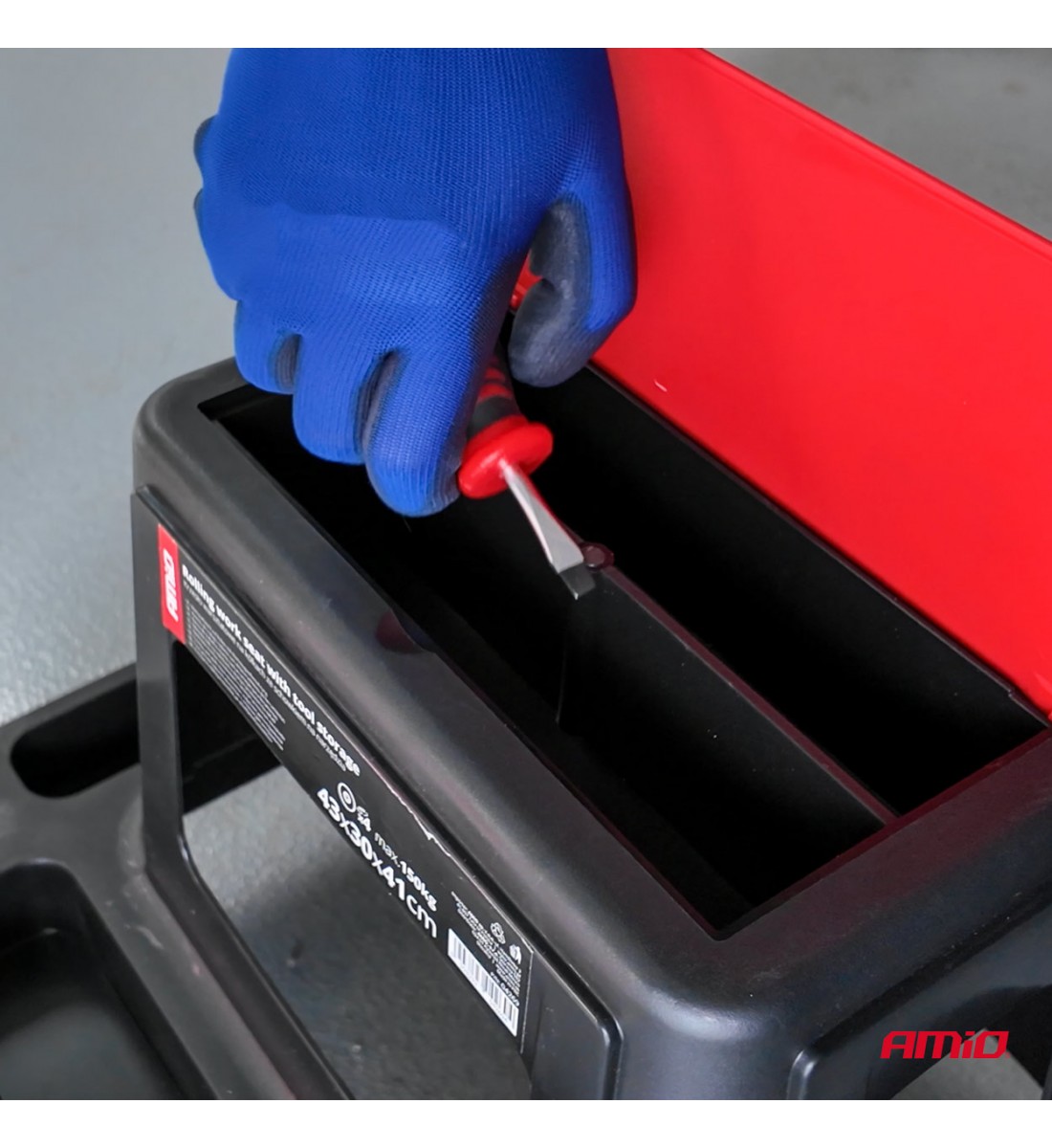 Scaun de atelier pe roți cu spațiu de depozitare pentru scule 150 kg AMIO-04269