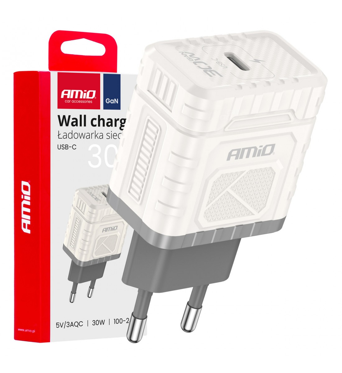 Încărcător de perete cu încărcare rapidă GaN PD 30W USB-C AMIO-04285