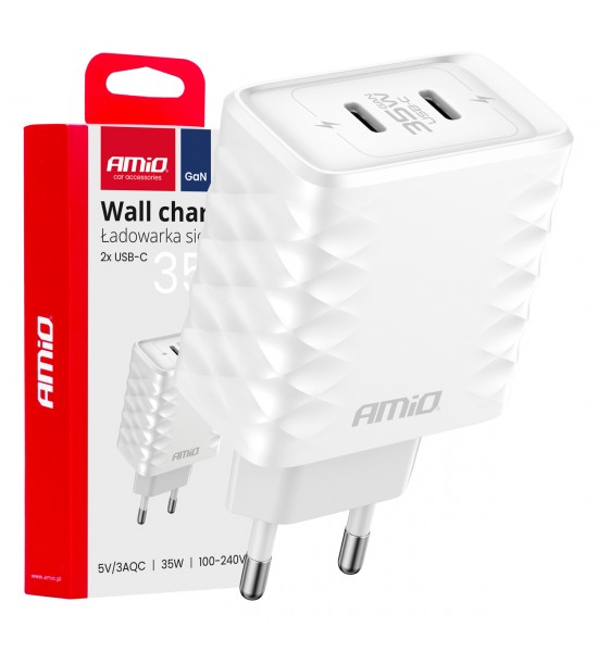 Încărcător de perete Încărcător rapid 35W 2xUSB-C AMIO-04288