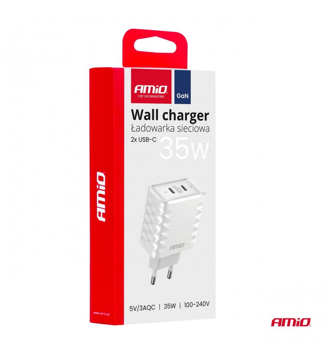 Încărcător de perete Încărcător rapid 35W 2xUSB-C AMIO-04288