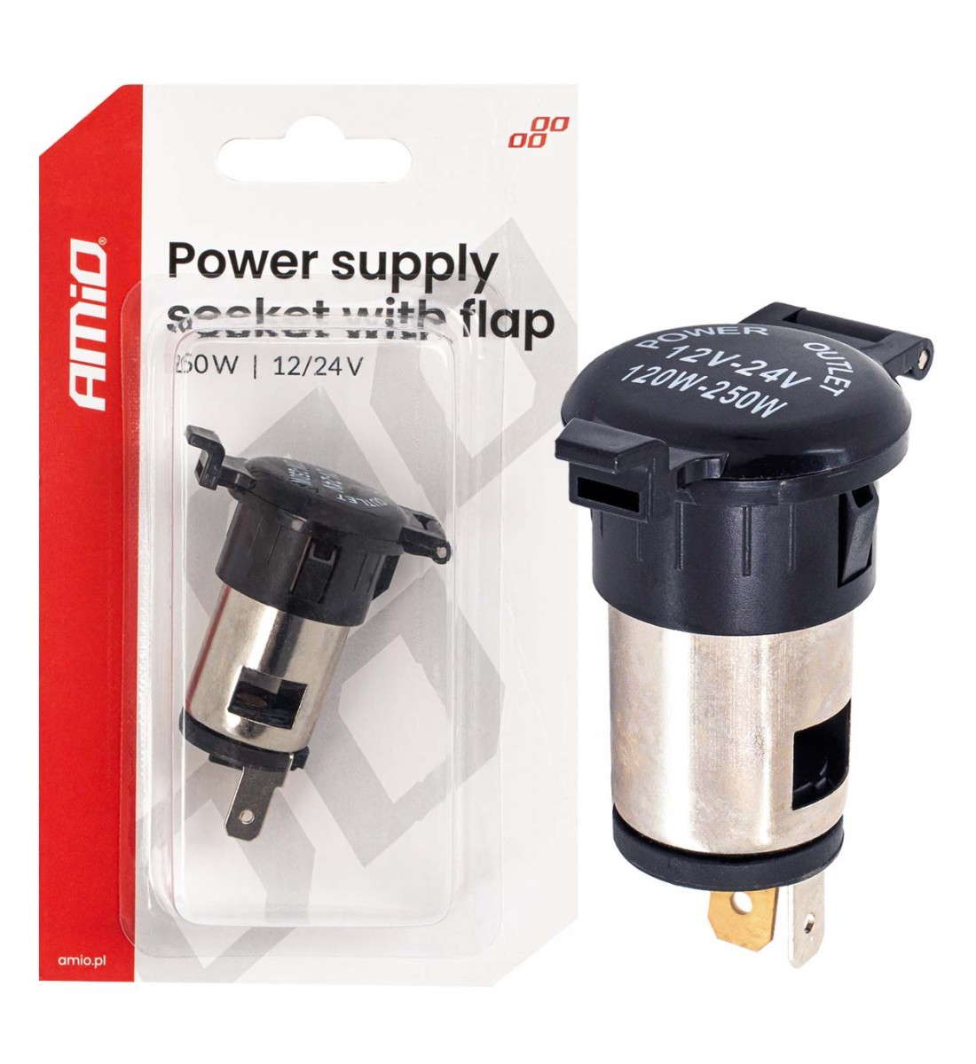 Priză suplimentară cu clapă 250W 12V 24V AMIO-04434