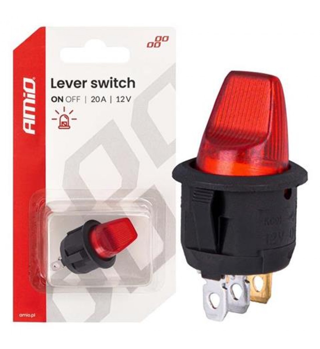 Întrerupător basculant cu iluminare roșie 20A 12V AMIO-04438