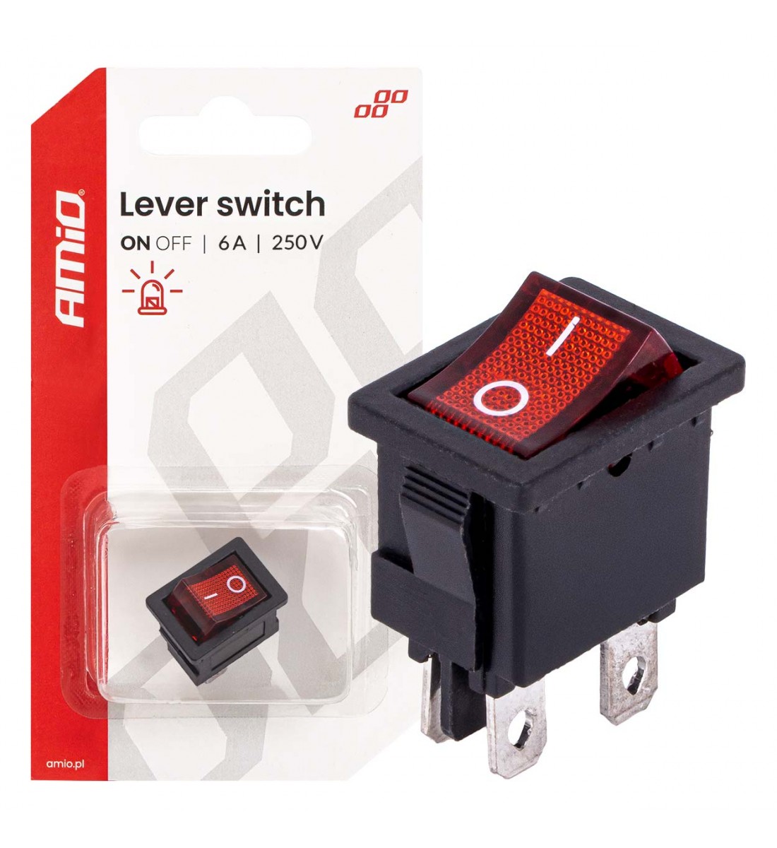 Întrerupător basculant cu iluminare roșie 6A 250V AMIO-04439