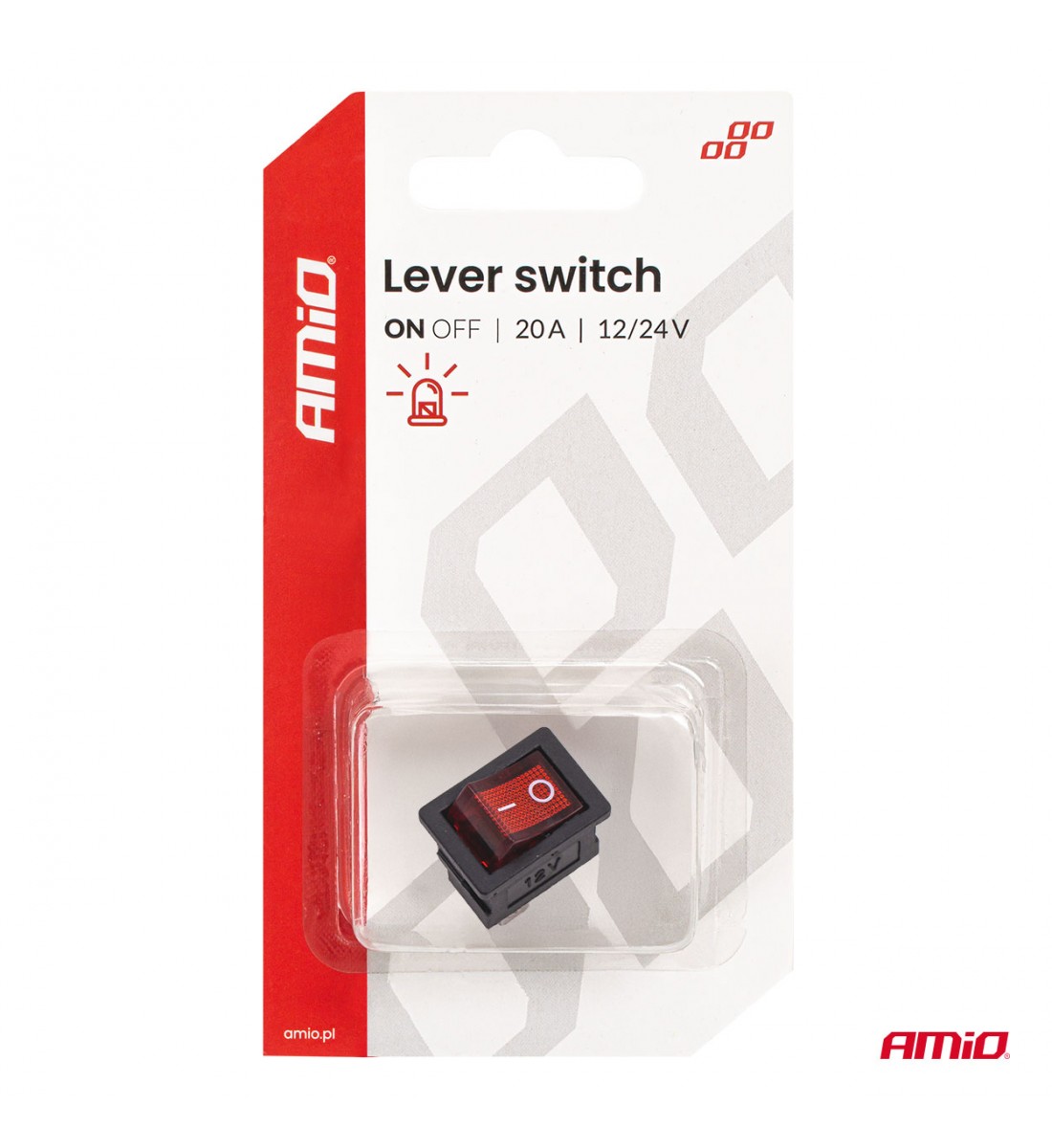 Întrerupător basculant cu iluminare roșie 20A 12V 24V AMIO-04440