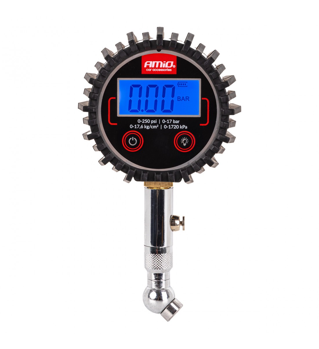 Manometru digital pentru presiunea anvelopelor cu cap rotativ și supapă de aerisire 17 bar AMIO-04464