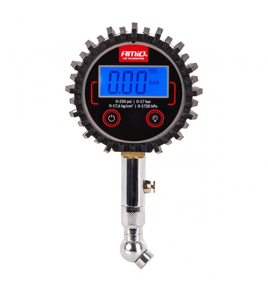 Manometru digital pentru presiunea anvelopelor cu cap rotativ și supapă de aerisire 17 bar AMIO-04464