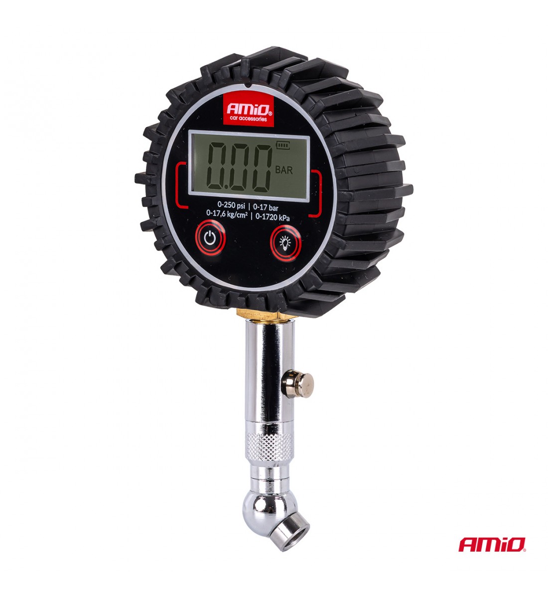 Manometru digital pentru presiunea anvelopelor cu cap rotativ și supapă de aerisire 17 bar AMIO-04464