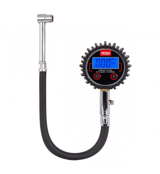 Manometru digital pentru presiunea anvelopelor cu furtun și supapă de aerisire 17 bar AMIO-04465