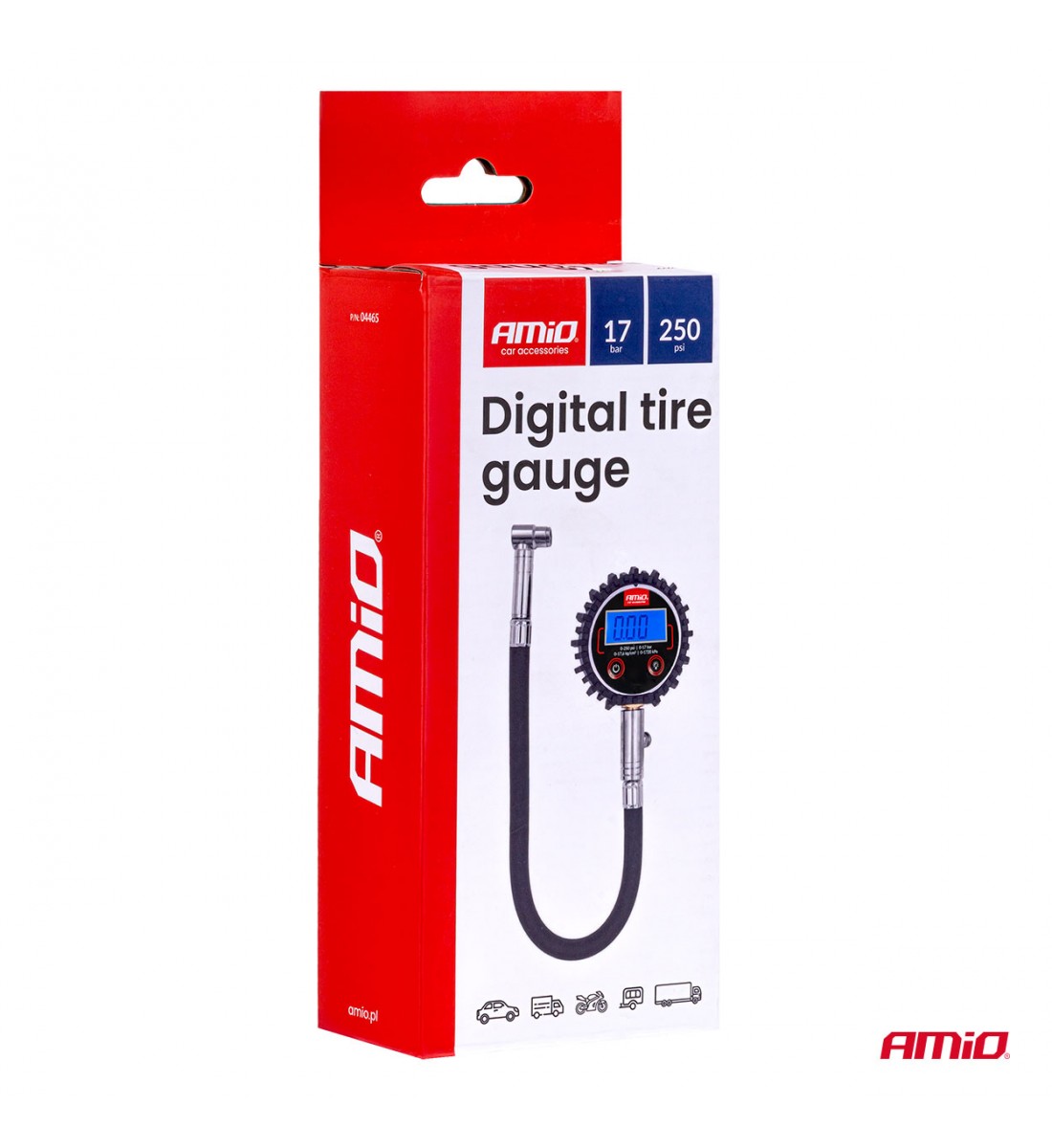 Manometru digital pentru presiunea anvelopelor cu furtun și supapă de aerisire 17 bar AMIO-04465