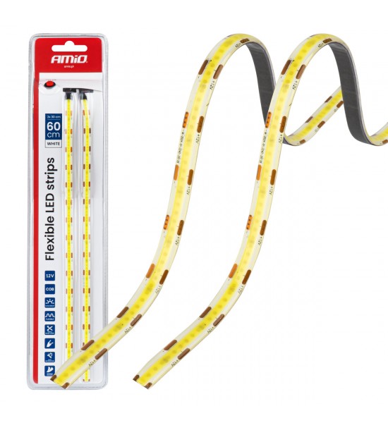 Benzi LED COB pentru mașini albe 2x30cm 12V AMIO-04569
