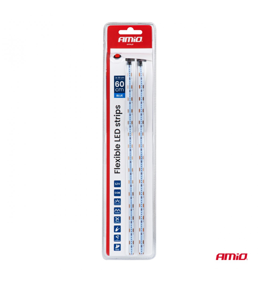 Benzi LED COB pentru mașini albastre 2x30cm 12V AMIO-04571