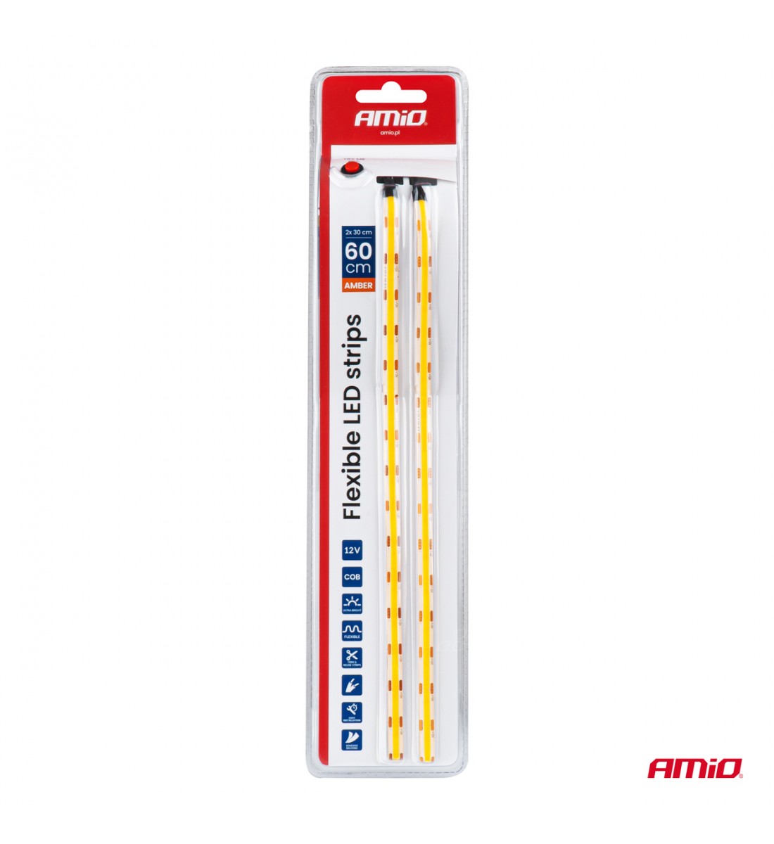 Benzi LED COB pentru mașini portocalii 2x30cm 12V AMIO-04572