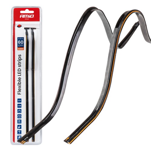 Benzi LED COB pentru laterale auto portocalii 2x30cm 12V AMIO-04574