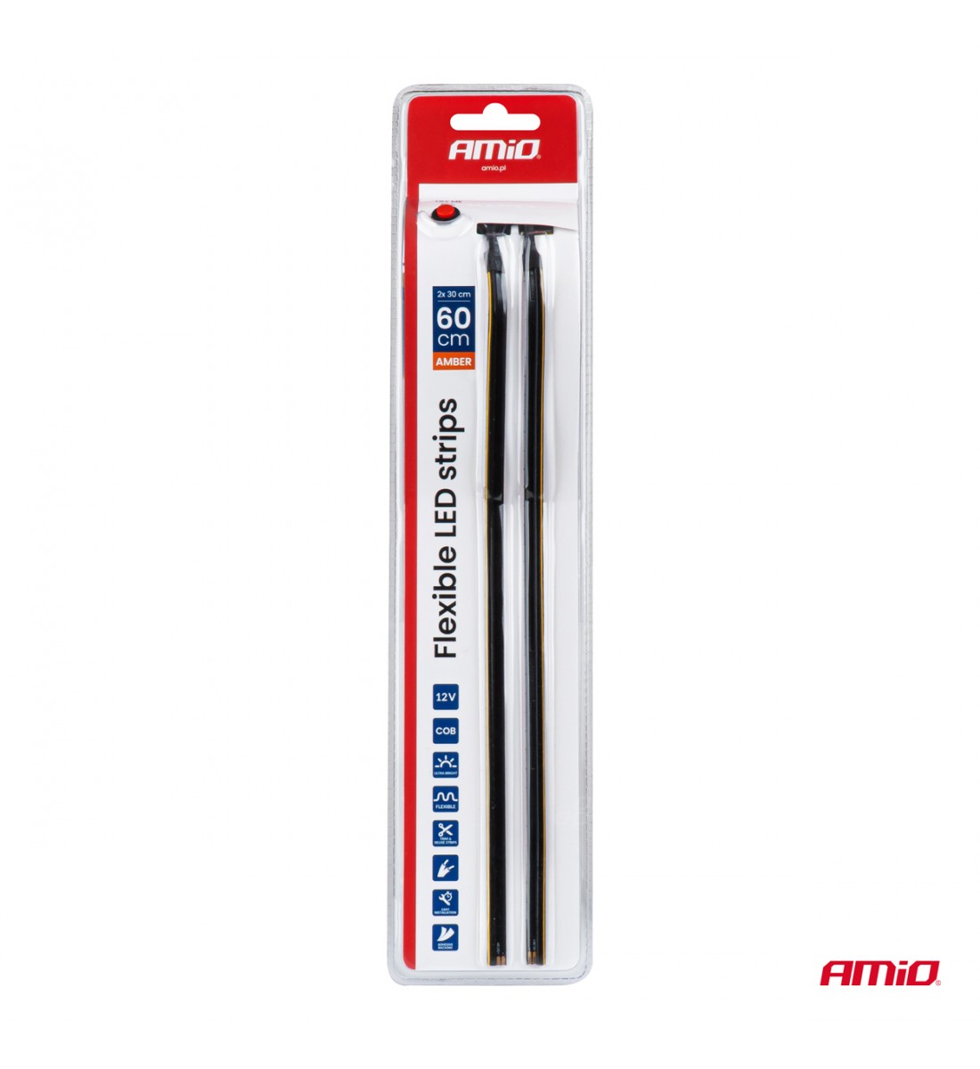 Benzi LED COB pentru laterale auto portocalii 2x30cm 12V AMIO-04574