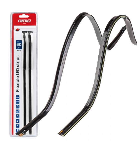 Benzi LED COB pentru laterale auto, albe, 2x30cm, 12V, AMIO-04575