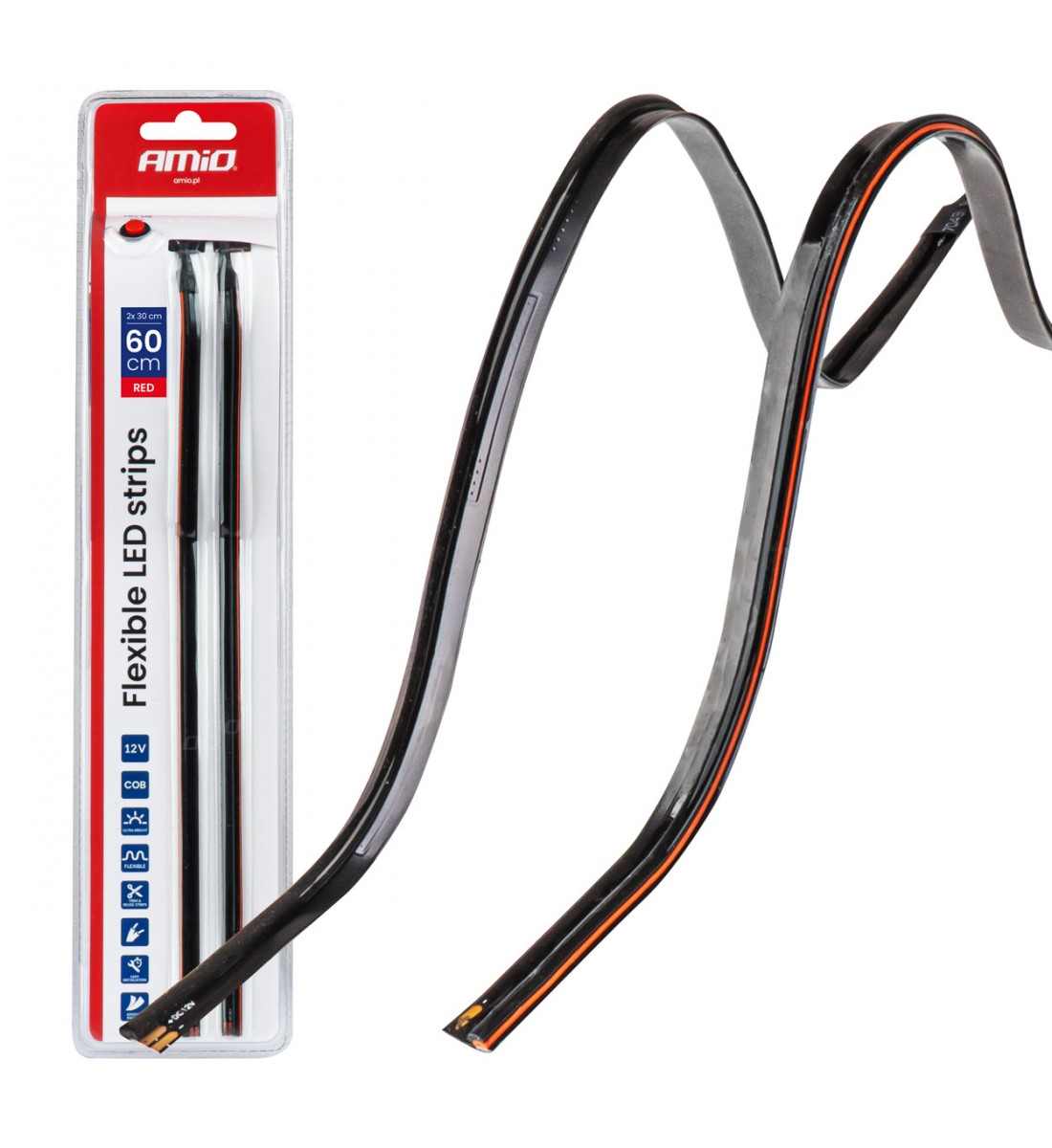 Benzi LED pentru laterale auto roșii 2x30cm 12V AMIO-04576