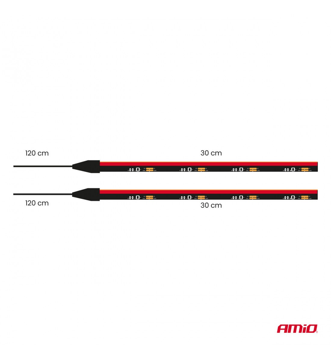 Benzi LED pentru laterale auto roșii 2x30cm 12V AMIO-04576