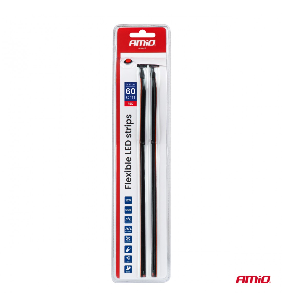Benzi LED pentru laterale auto roșii 2x30cm 12V AMIO-04576