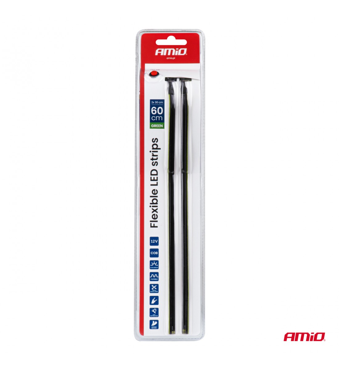 Benzi LED COB pentru lateralul mașinii, verde, 2x30cm, 12V, AMIO-04577