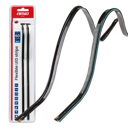 Benzi LED COB pentru laterale auto albastre 2x30cm 12V AMIO-04578