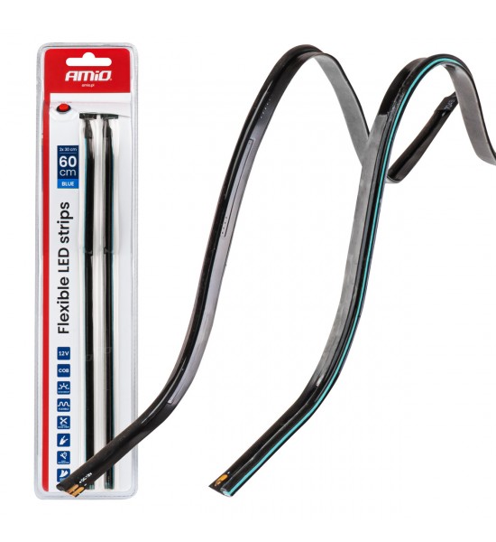 Benzi LED COB pentru laterale auto albastre 2x30cm 12V AMIO-04578