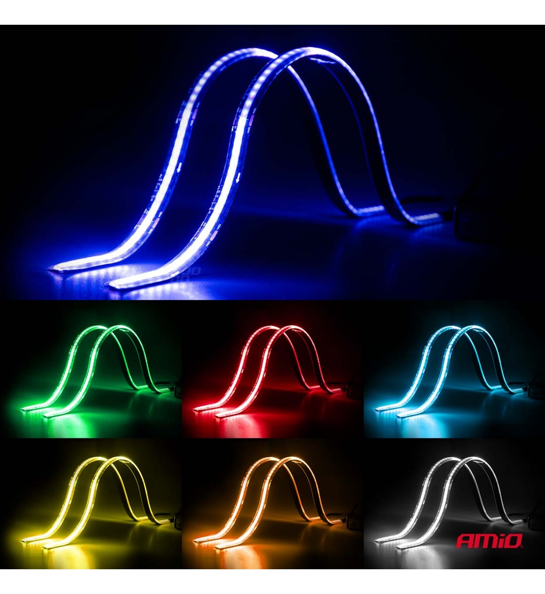 Benzi LED COB pentru mașini, RGB multicolor cu telecomandă, 2x30cm, 12V AMIO-04579