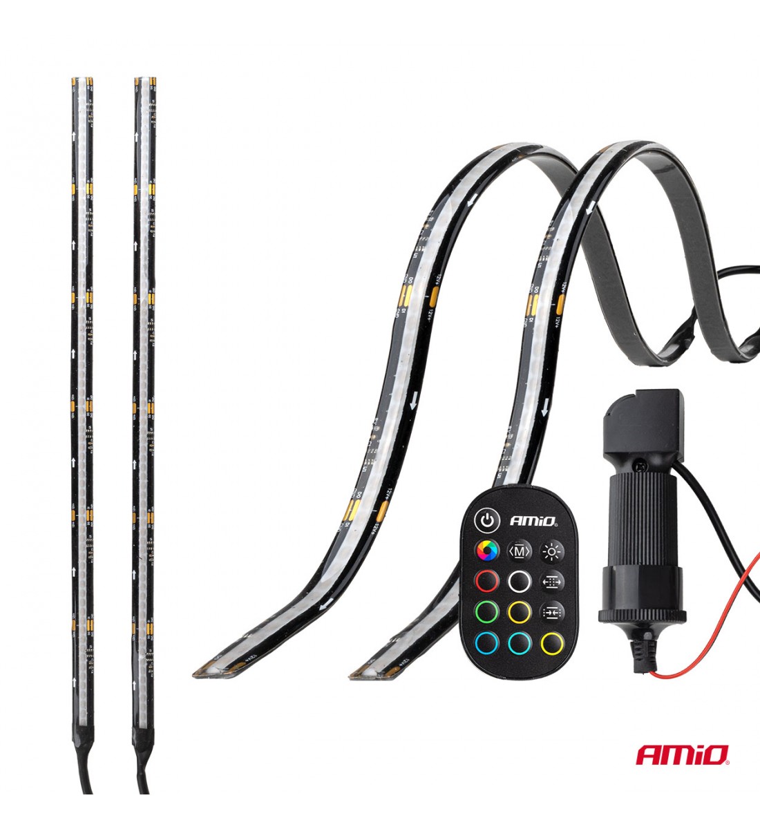 Benzi LED COB pentru mașini, RGB multicolor cu telecomandă, 2x30cm, 12V AMIO-04579