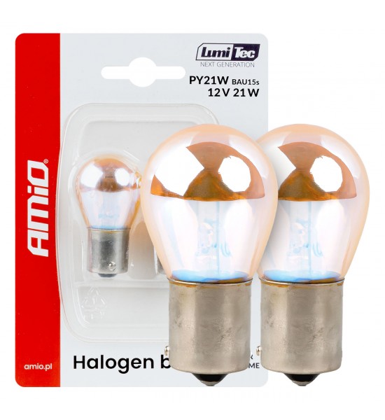 Becuri halogen PY21W 12V 21W BAU15S LumiTec portocaliu crom 2 buc AMIO-04627