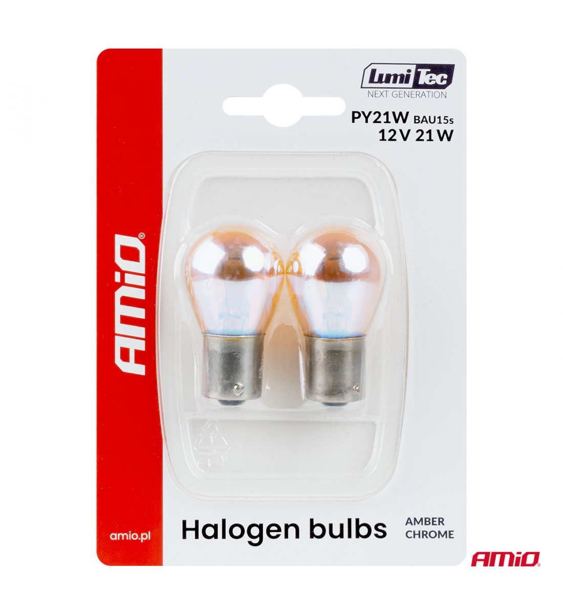Becuri halogen PY21W 12V 21W BAU15S LumiTec portocaliu crom 2 buc AMIO-04627