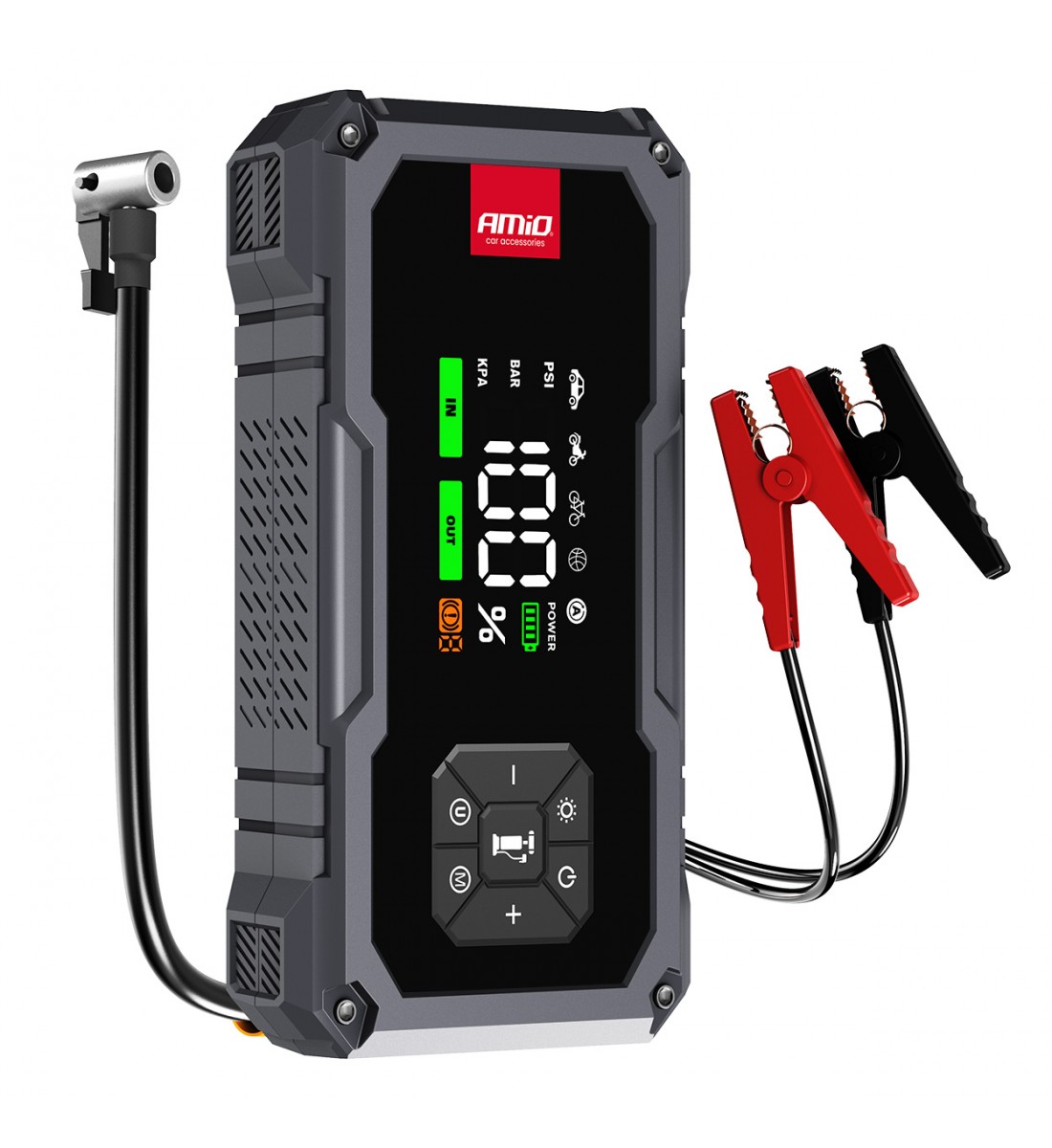 Acumulator portabil 4 în 1 cu LED/Compresor de aer/baterie externă 12 V 7, 2Ah 600 A PRO AMIO-04674