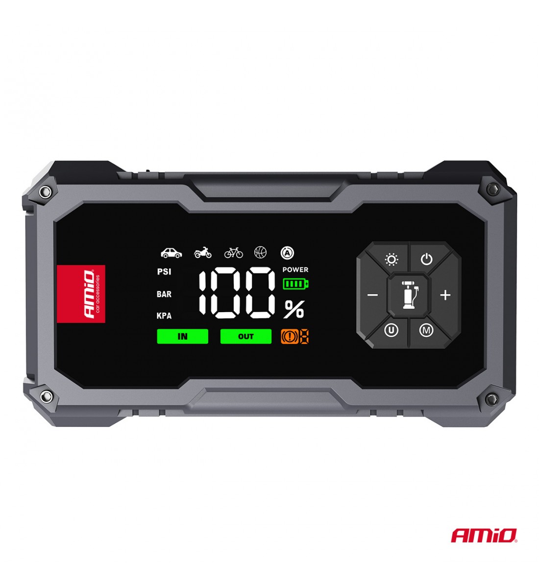 Acumulator portabil 4 în 1 cu LED/Compresor de aer/baterie externă 12 V 7, 2Ah 600 A PRO AMIO-04674