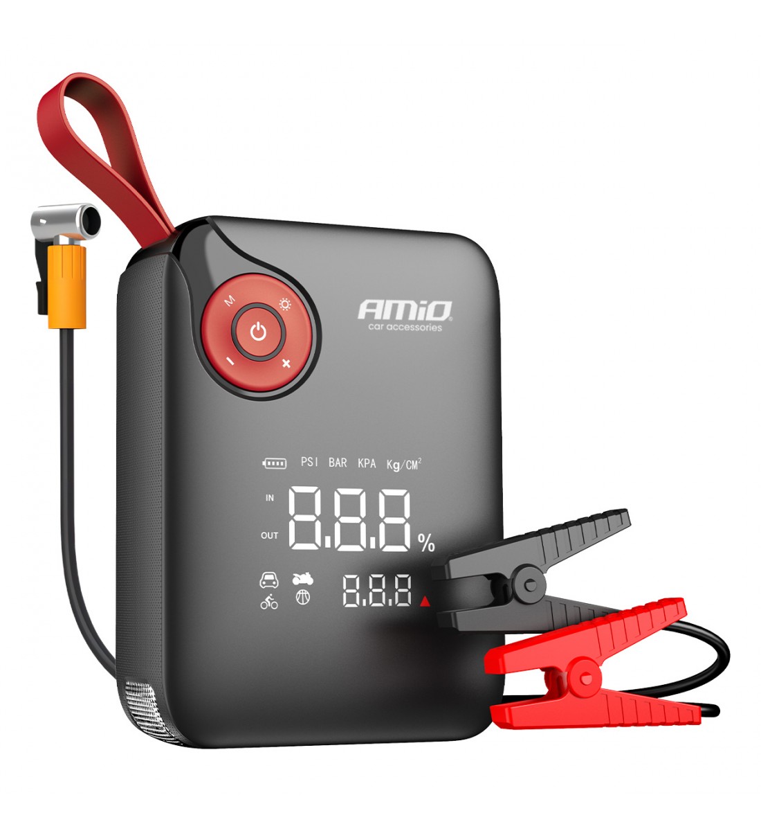 Mini pornitor portabil 4 în 1 cu LED/compresor de aer/acumulator extern 12V 7,2Ah 600A PRO AMIO-04675