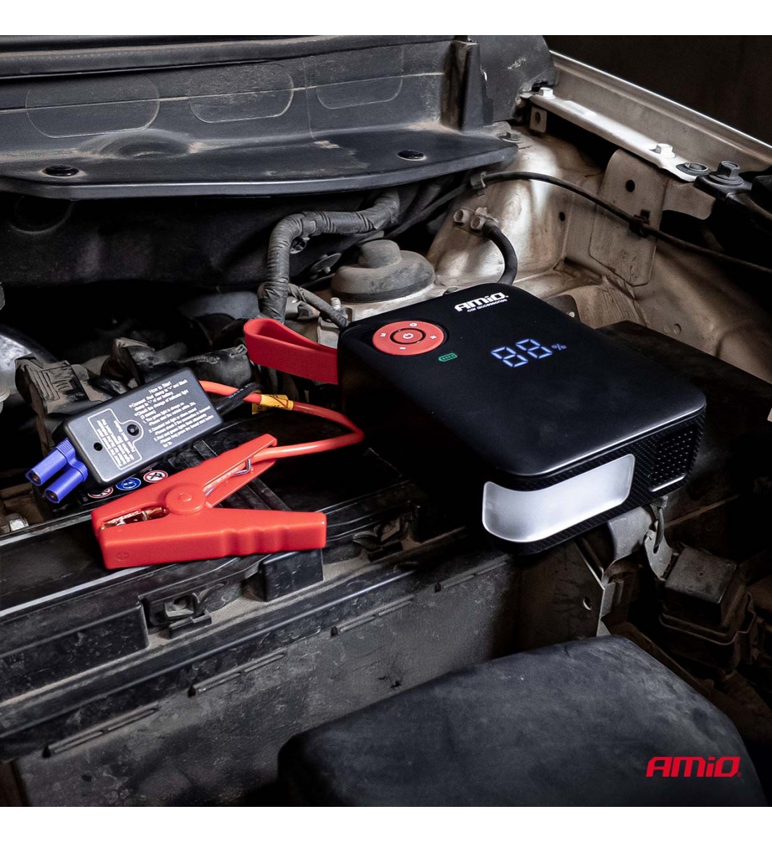 Mini pornitor portabil 4 în 1 cu LED/compresor de aer/acumulator extern 12V 7,2Ah 600A PRO AMIO-04675