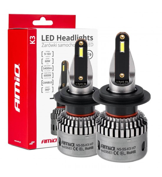 Set Becuri auto , seria K3 H7/H18 12V 6000K Canbus AMIO-03683