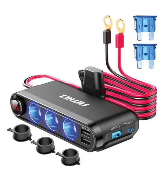 Incarcator auto bricheta cu voltmetru AMIO-03782