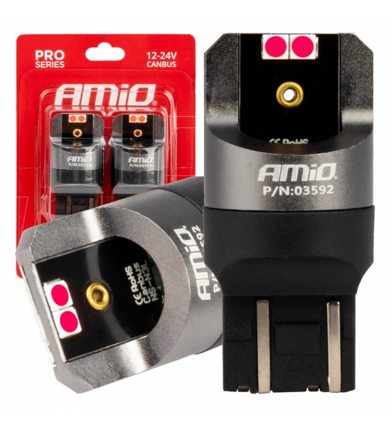 Becuri T10 CANBUS seria PRO W21/5W 4x3030 SMD Roșu 12V 24V AMIO-03592