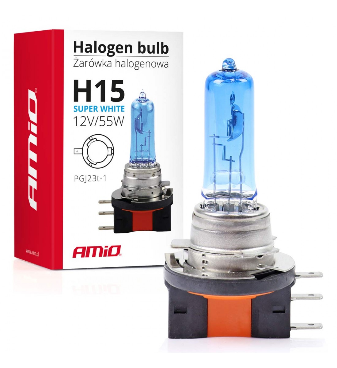 Bec halogen H15 12V 55W Super White AMIO-01492