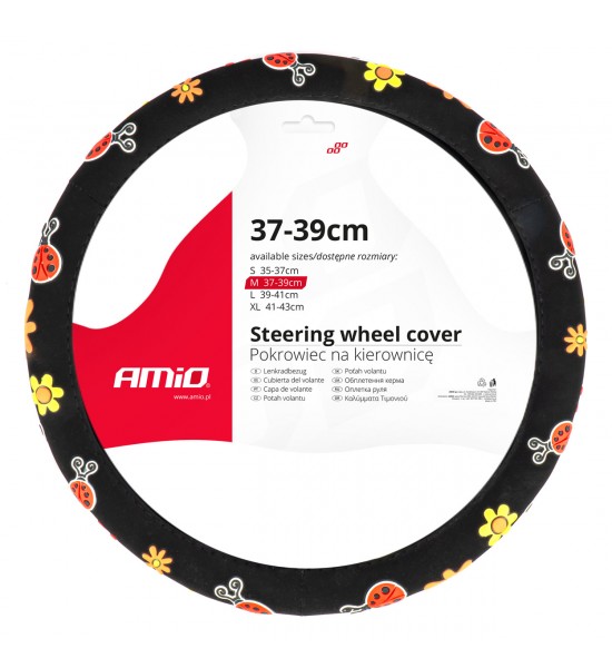 Husa volan SWC-58-M (37-39cm) cu Flori si Buburuze Husa volan SWC-58-M (37-39cm) cu Flori si Buburuze