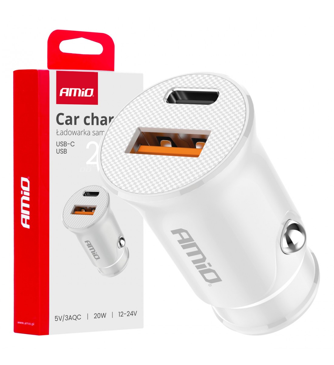 Încărcător auto USB-A + USB-C 20W AMIO-03877