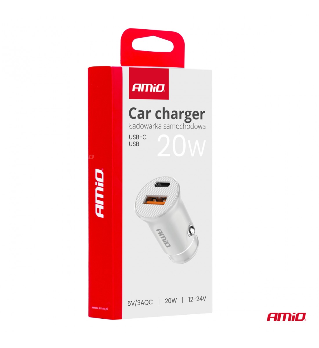 Încărcător auto USB-A + USB-C 20W AMIO-03877