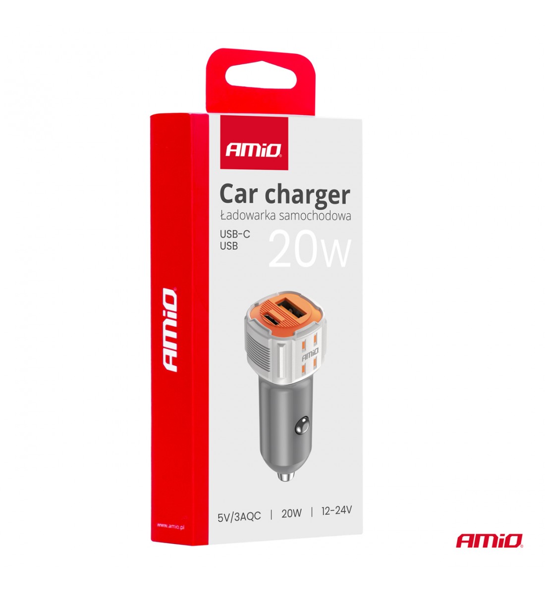 Încărcător auto USB-A+ USB-C 20W AMIO-03882