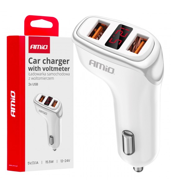 Incarcator auto 2x USB-A + voltmetru 3.1A AMIO-03887