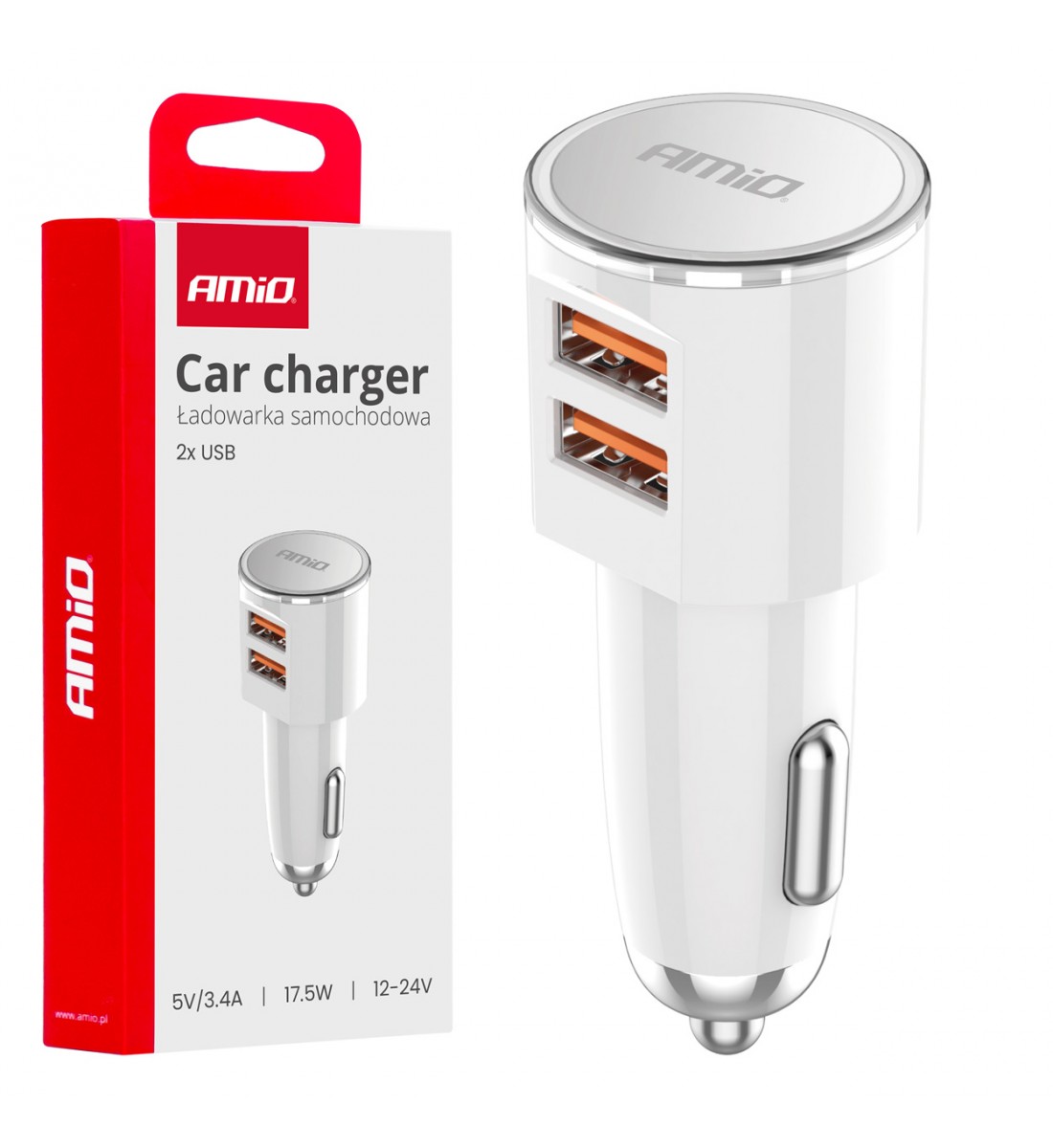 Încărcător auto 2x USB-A 3.4A AMIO-03888