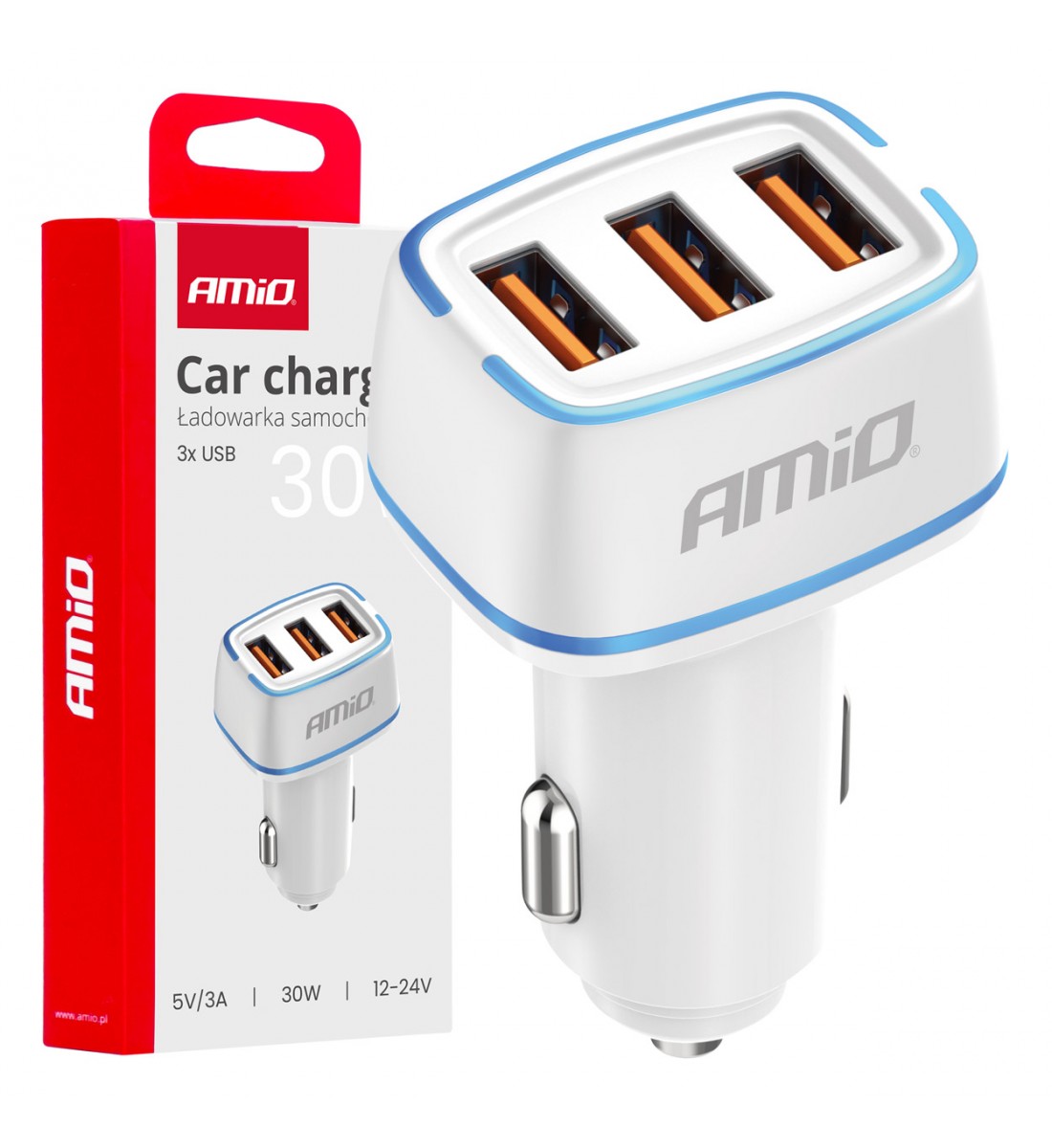 Încărcător auto 3x USB-A 30W AMIO-03889